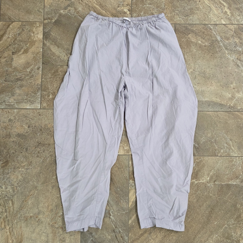 Zara Women's Light Gray Wide Leg Pants Elastic Waist Women Med Balloon